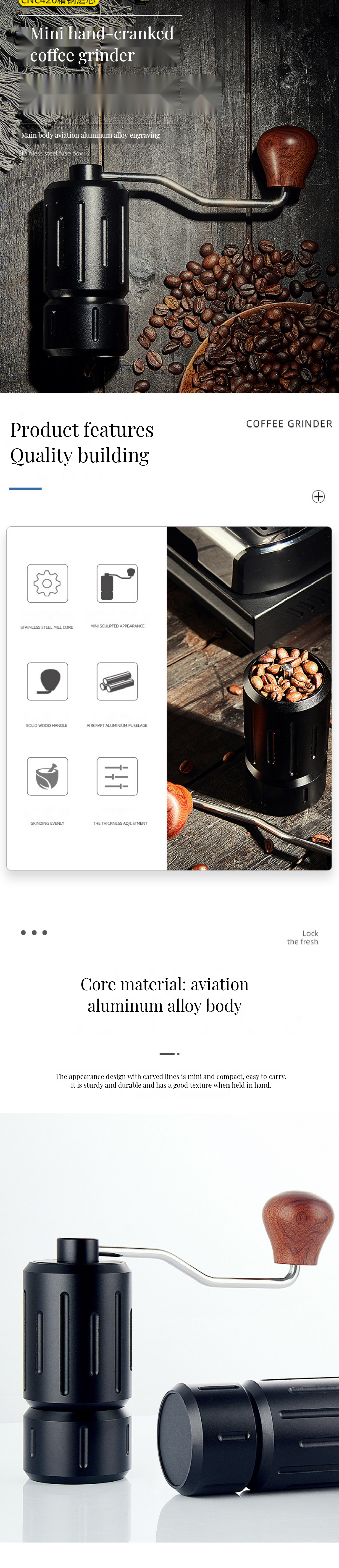 Portable Stainless Steel Grinding Machine Adjustable Speed Manual Coffee Grinder