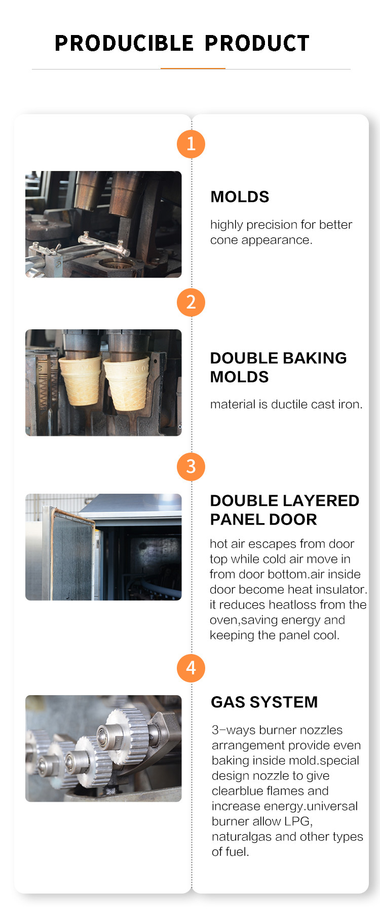 Rolled Wafer Cone Baking Machine 2200pcs/H For Food Shop