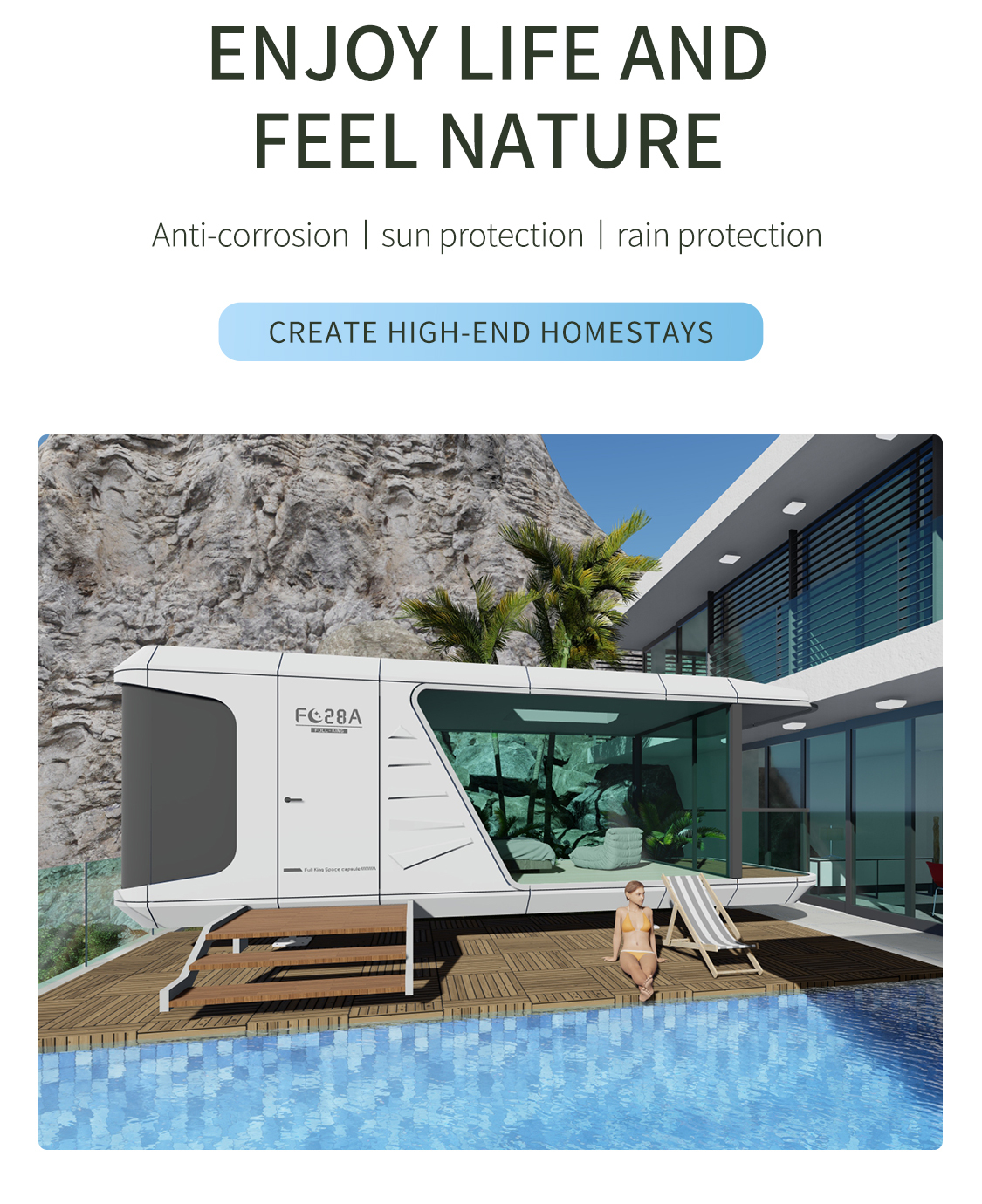 Steel Frame Prefabricated Container Camping Tiny Capsule Houses Anti Corrosion