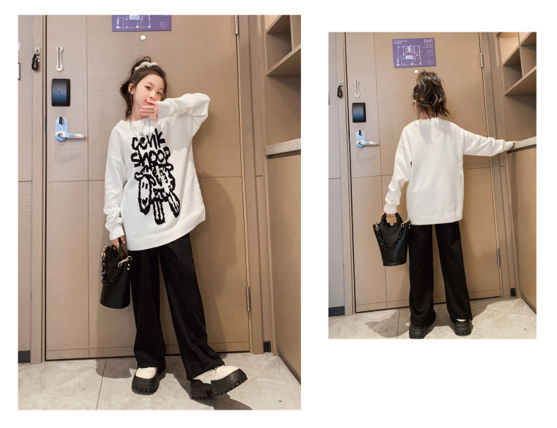 Girls Spring Autumn Fashion Childrens Clothes Thickened Letter Oversized Crewneck Sweater