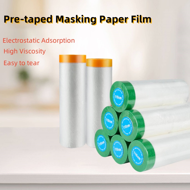 Transparent PE Pre Taped Masking Film Plastic Protection Painting For Furniture Covering