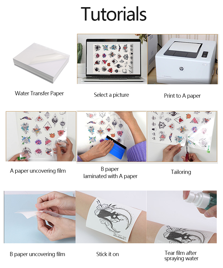 Man Transparent A4 Blank Printable Water Transfer Paper Tattoo Sticker With PVA Films