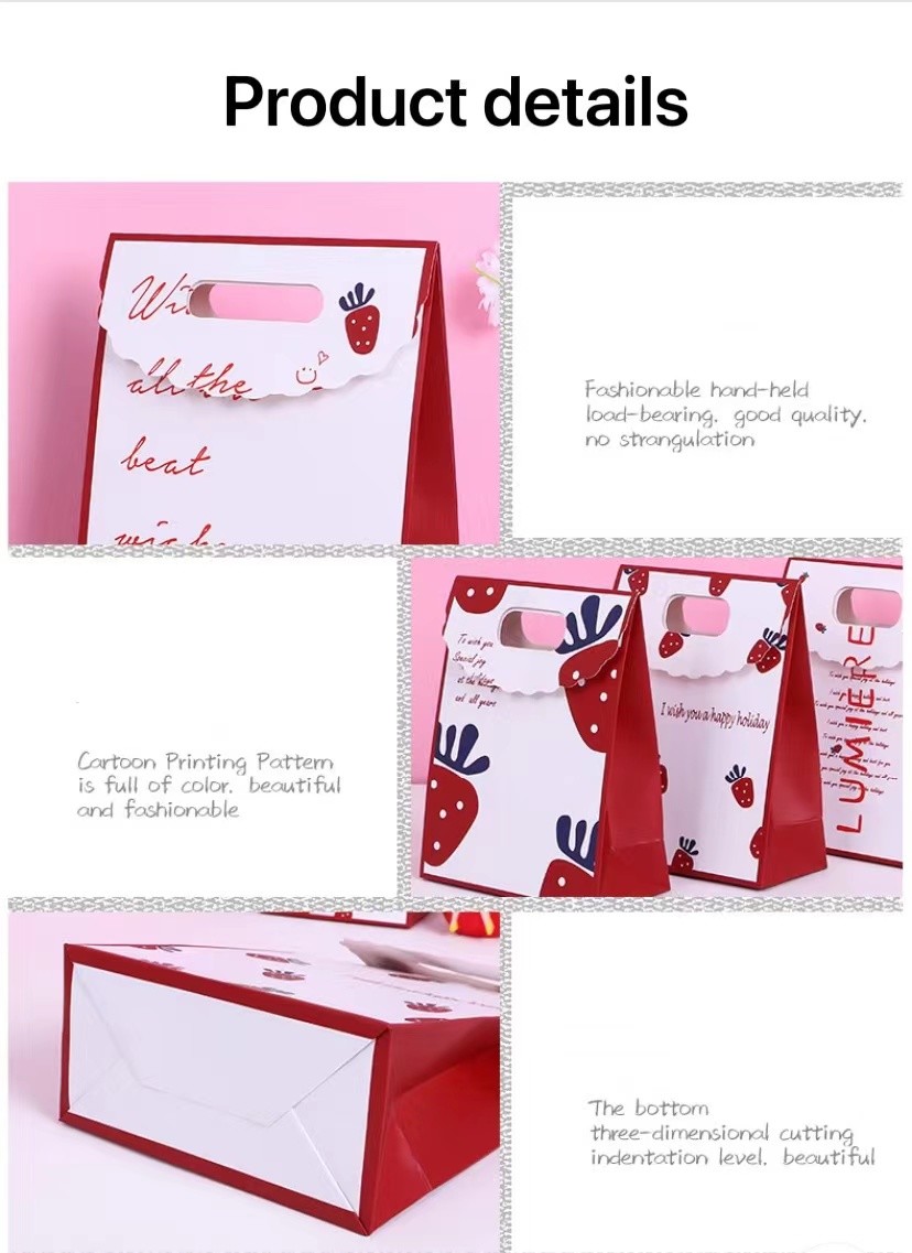 130gsm Strawberry Print Present Paper Bags Ivory Board Box 40cm*12cm*30cm
