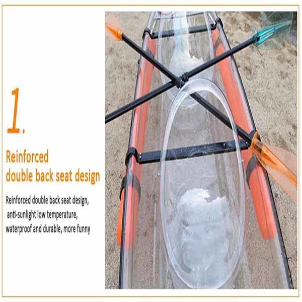 2 Seats Plastic Transparent Paddle Fishing Rowing Boats 338*93*35cm