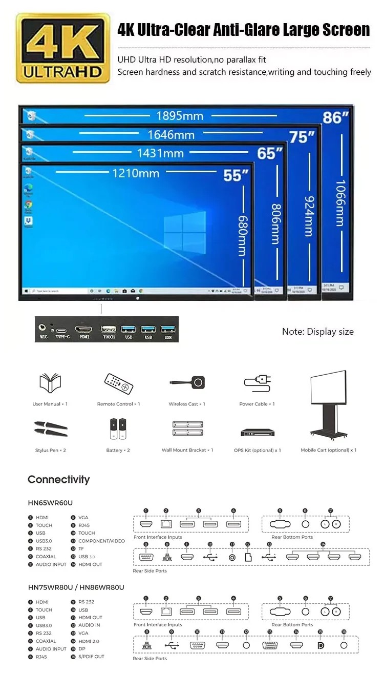 86 Inch Lcd All-In-One Touch Screen Smart Board Interactive Whiteboard Without Projector