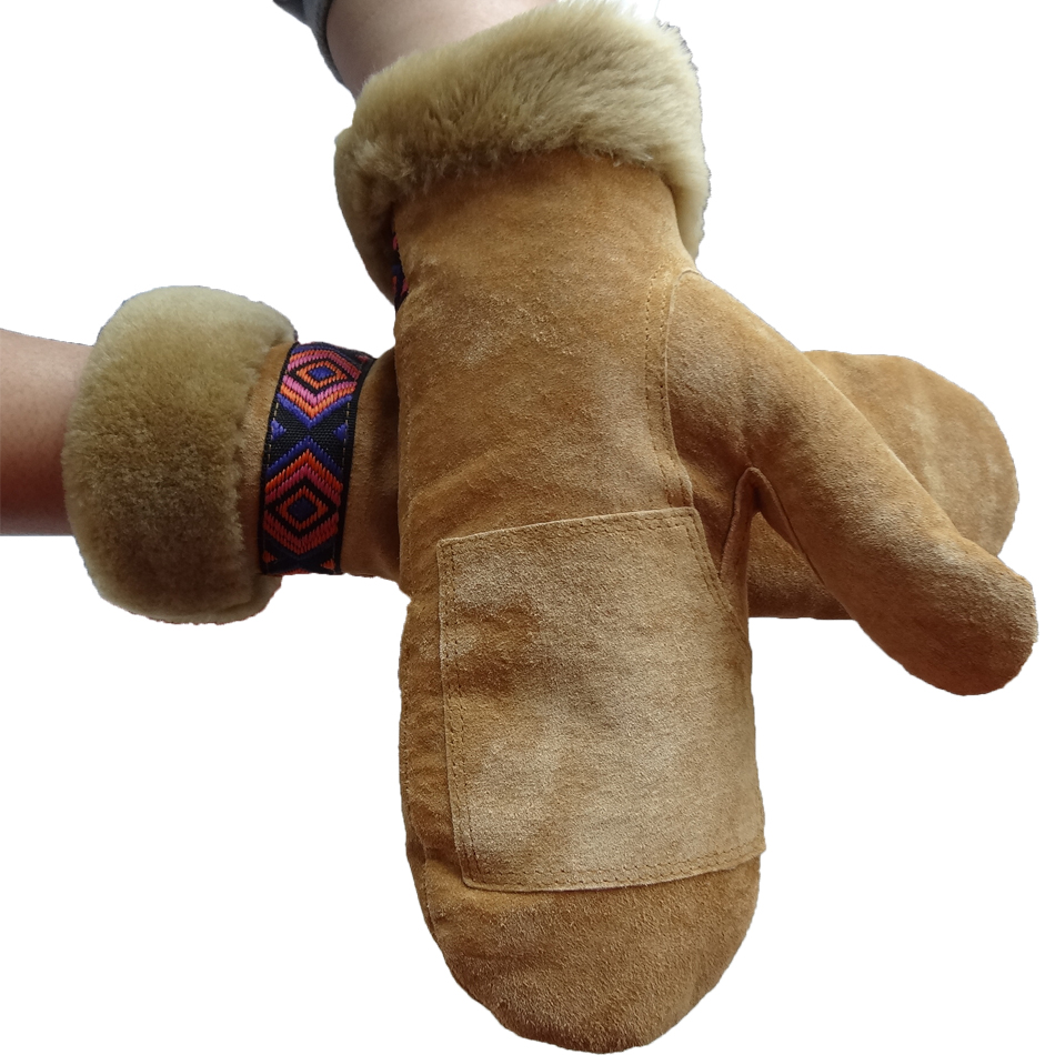 Customized Pig Leather Gloves , Anti Cold Leather Mittens With Wool Liners