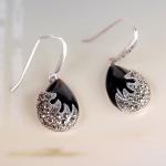 Vintage Sterling Silver Black Onyx with Marcasite Dangle Drop Earrings