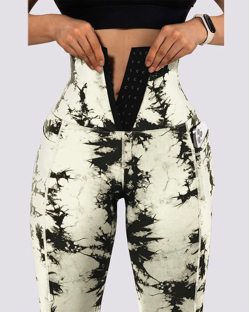 Running High Waisted Tummy Control Athletic Leggings Yoga Tights Trainer Pants Tie Dyed