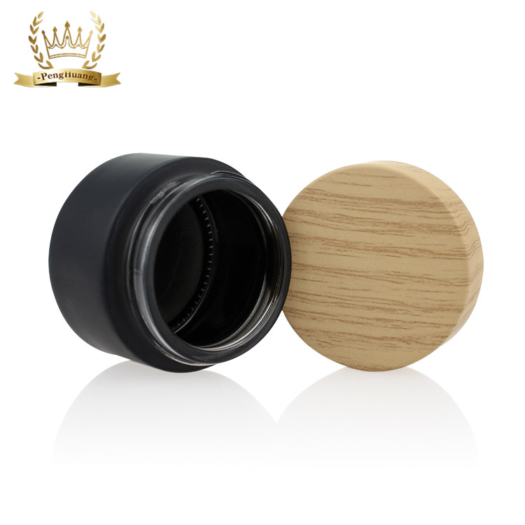 Cosmetic Packaging Set Bamboo Color Screw Cap Black Matte Glass Jars 50g