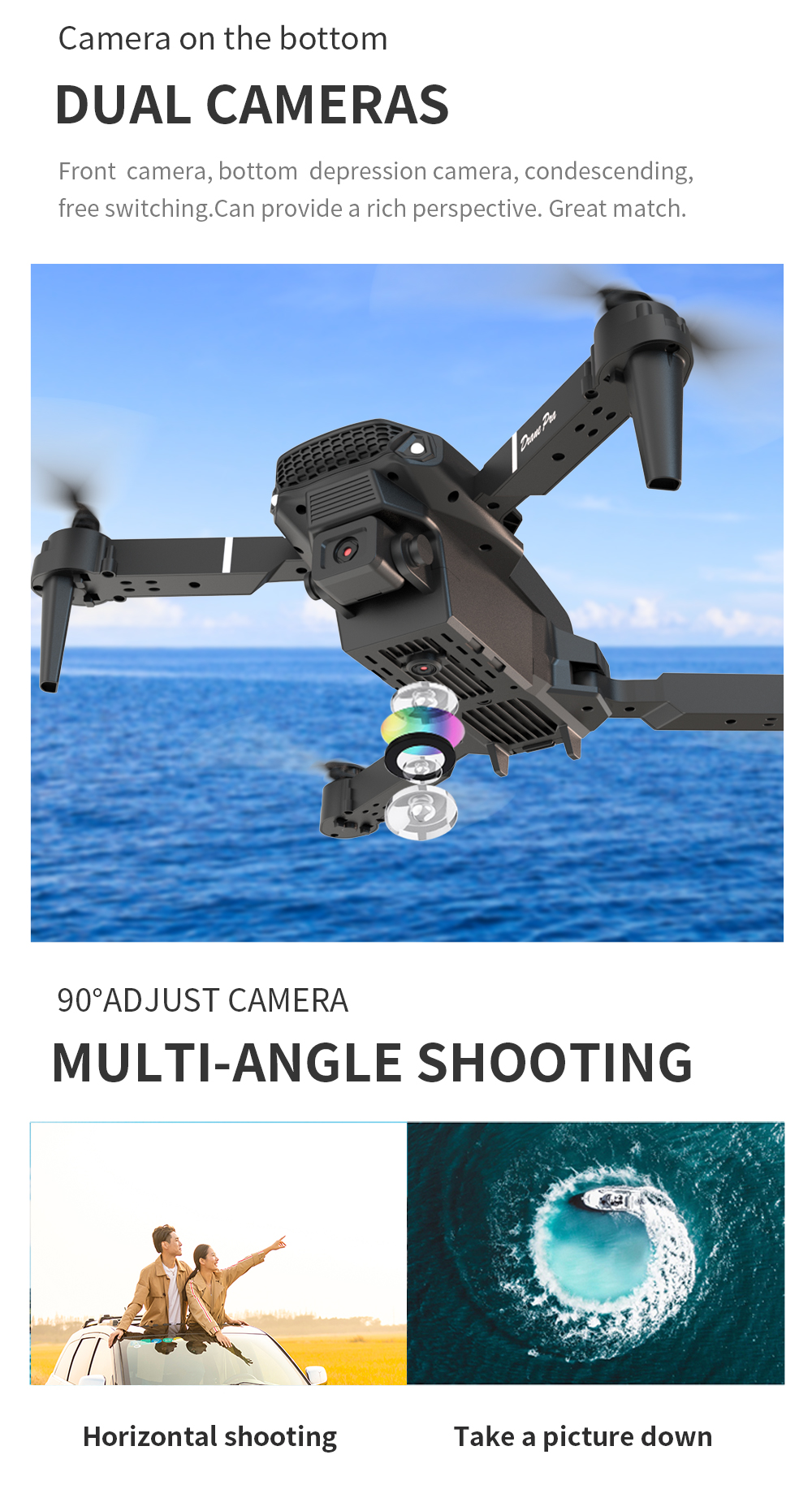 Professional Portable Drone E88 Pro with Dual Camera 4k 8k Wifi Fpv Quadcopter 3.7V 1800mAH Lithium Battery Capacity