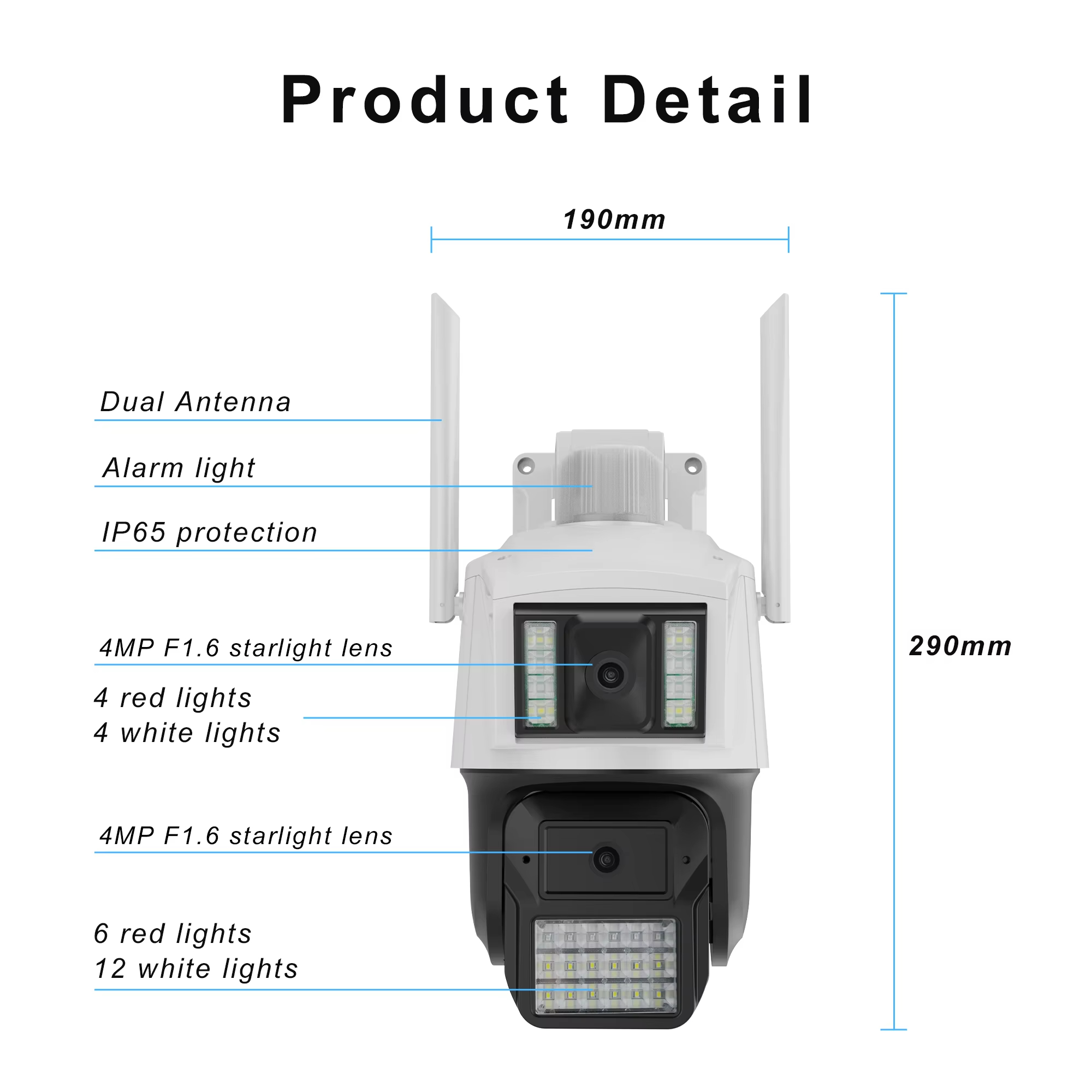 Outdoor Dual Lens AI Wireless Ip Dome Camera HD Cctv Wifi Dual Light Camera Smart Two-way Audio PTZ Security Camera