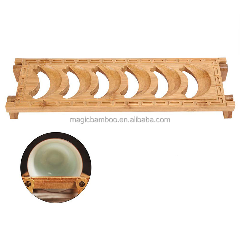 CE / EU Certified Rectangle Bamboo 6 Grid Teacup Holder for Kung Fu Tea Set Accessories