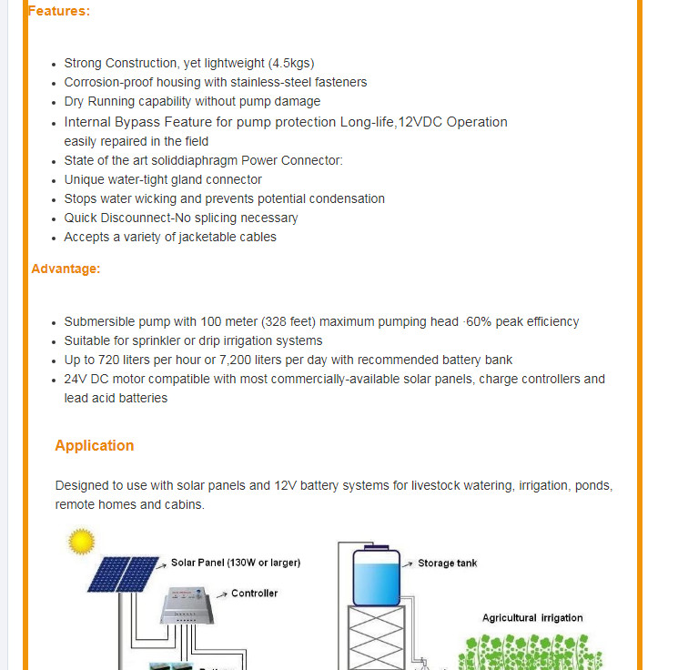 Stainless Steel Dc Submersible Pump , High Pressure Water Pump Corrosion Proof Housing