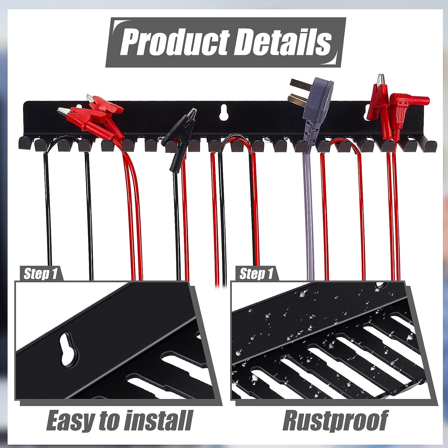 Space-Saving Wall Mountable Cable Hanger and Rack Organizer with 19 Cable Slots
