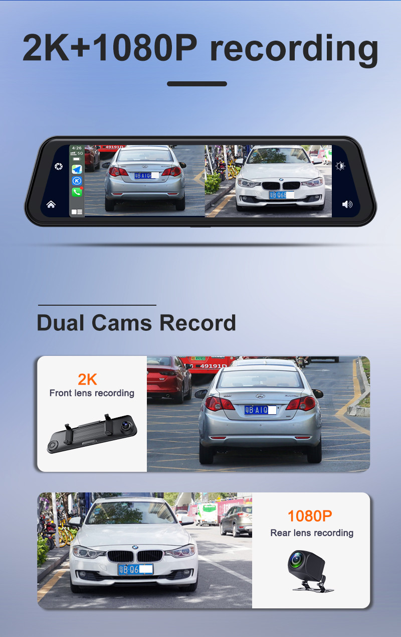 Android Auto Dash Cam Carplay With Reverse Camera Front 2K+Back 1080P