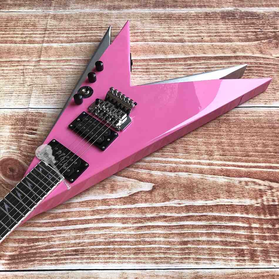 Custom Electric Guitar 2020 New Vibrato System Pink and Metallic Silver Customizable Logo Shape