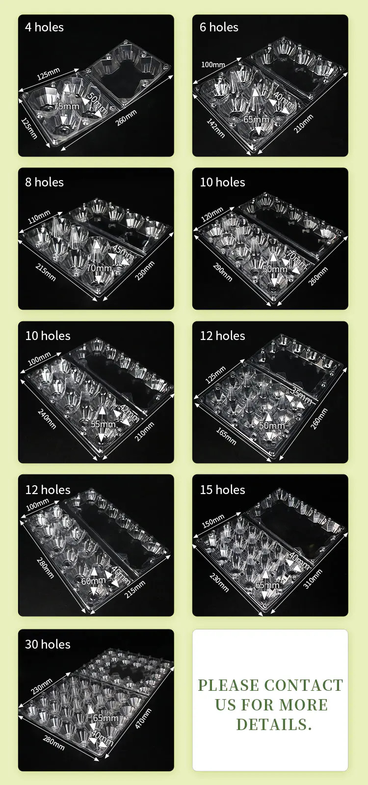 Disposable 30 Holes Plastic Egg Cartons Lightweight Blister With Handle