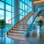 Designer Stainless Steel Handrails with Wood Inserts for Glass Staircase