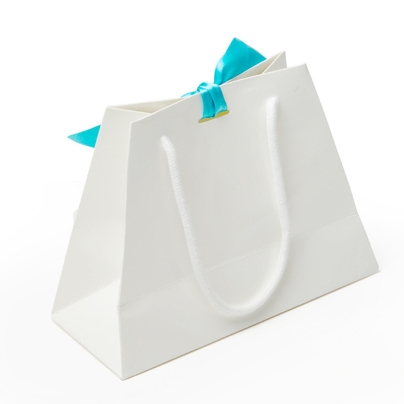 Triangle Shape Cardboard Shopping Bags , Ribbon Corrugated Paper Bags