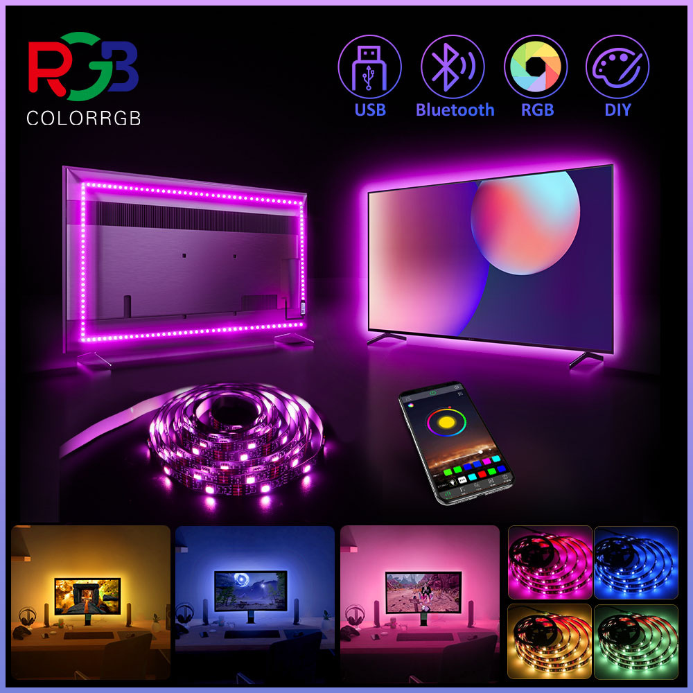 TV Lighting With 5m RGB LED Strip Light Set And Bluetooth Control