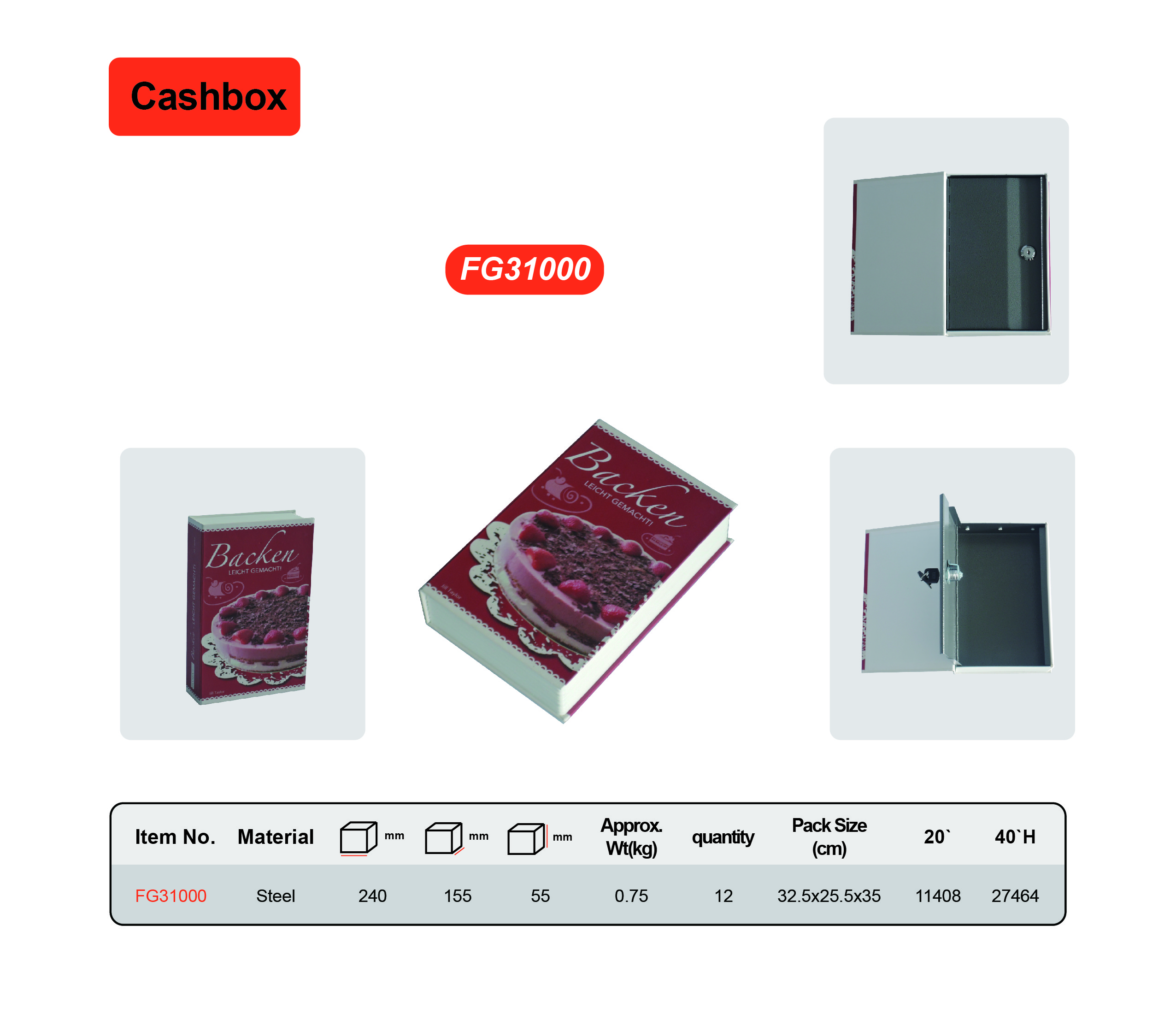 Safe Home Metal Cash Box Durable Solid Steel Construction Fireproof