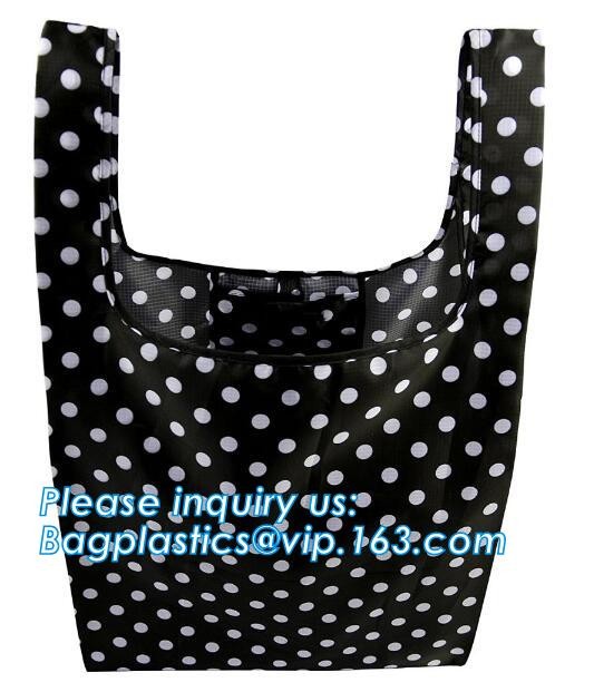 Recycled Foldable Nylon Polyester Tote Bag with logos polyester shopping bag Custom advertising handle non woven bag PAC
