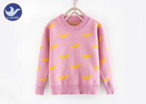 Quality Dinosaur Jacquard Pullover Sweater Girls , Double Layer Crew Neck Knitted Jumper wholesale