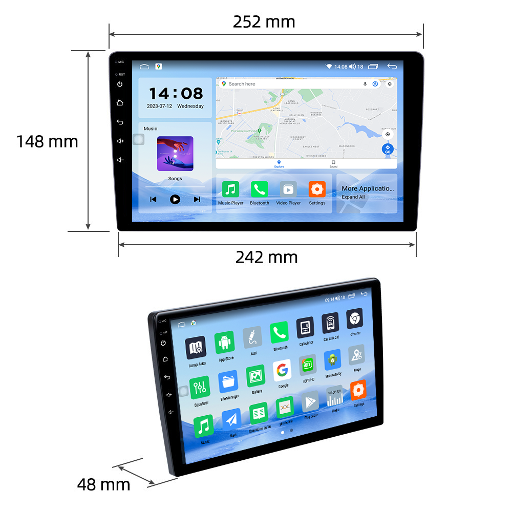 Universal 2Din Car Radio with Wireless Android Auto/CarPlay and Rear-View Backup Camera