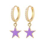 Colorful Enamel Star Hoop Earrings Real 925 Sterling Silver Earrings Rhodium
