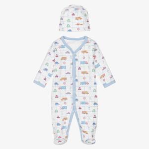 Quality Autumn Newborn Baby Romper with Hat 2pcs Set Long Sleeved Printed Cotton Infant Girl Boy One-piece Jumpsuit wholesale