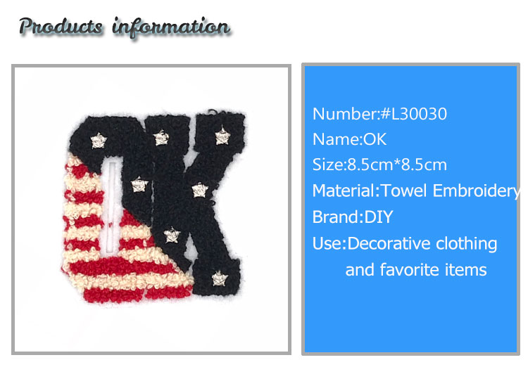 Eco Friendly Custom Chenille Patches , Ok Letter Clothing Badges Patches 8.5 * 8.5CM Size