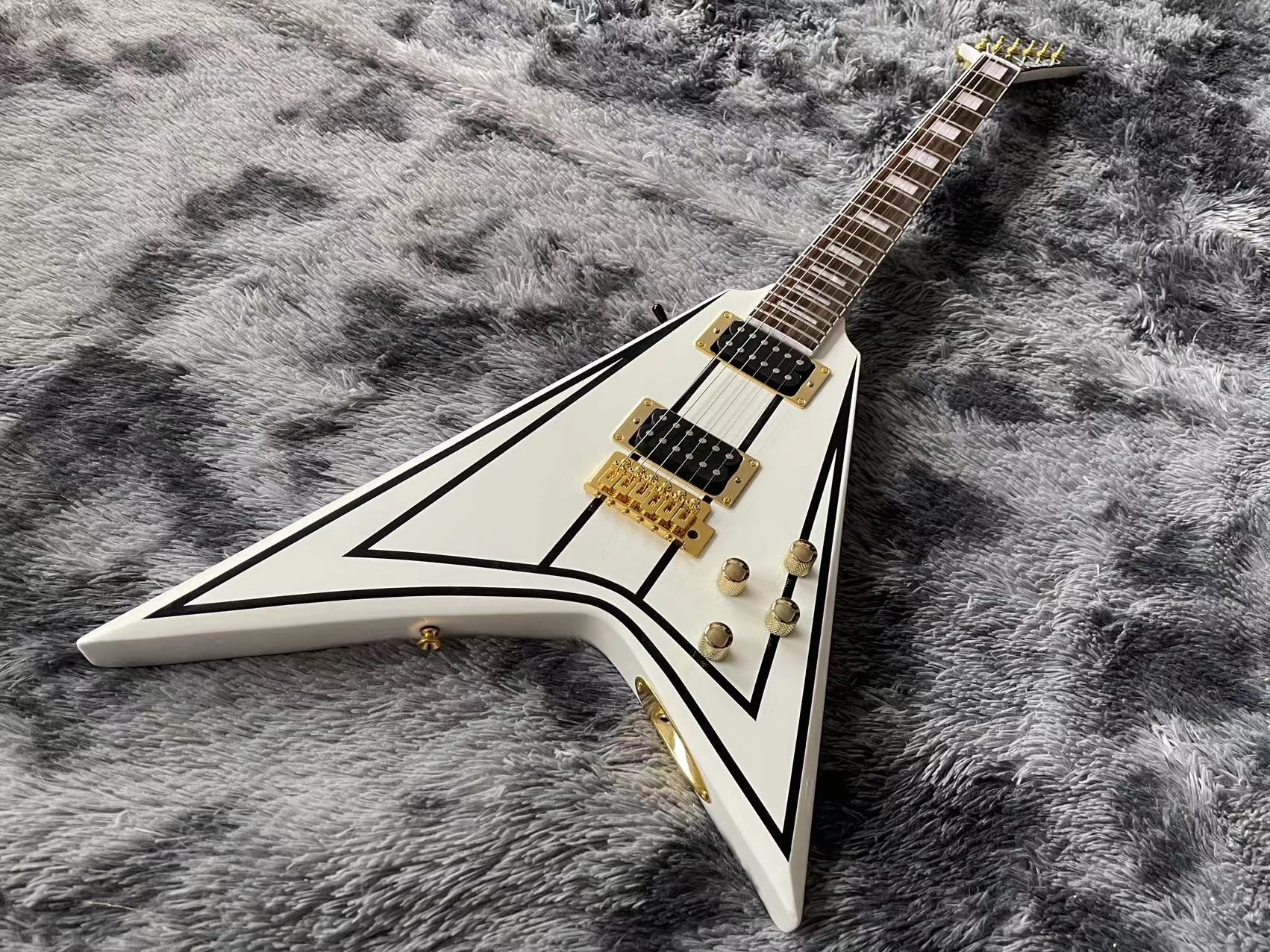 Custom Grand Jack electric guitar white color in black strips with gold hardware accept guitar OEM