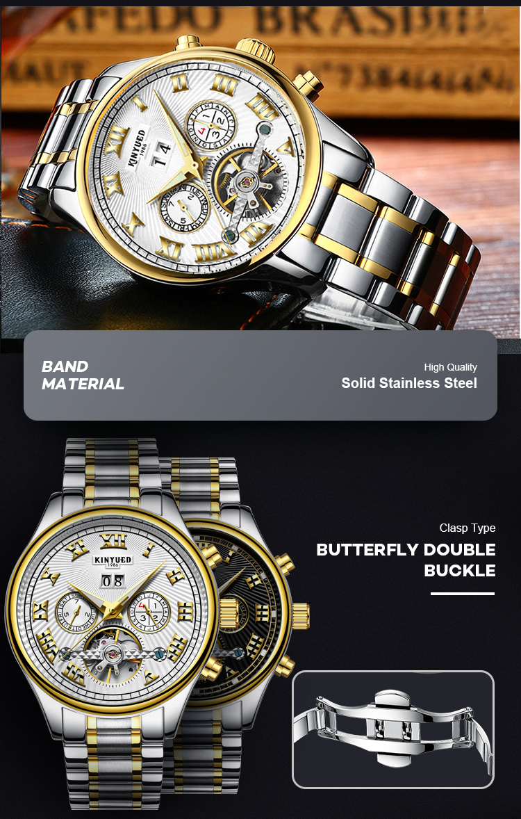 Automatic watch luxury brand KINYUED tourbillon automatic mechanical watch for men