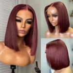Bone Straight Burgundy 99J Short Bob Human Hair Wig Straight 13x4 Lace Front Wig