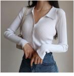 Women 2023 New Lapel Slim Slimming Tops Ladies Hollow Buttons Sexy V Neck Long