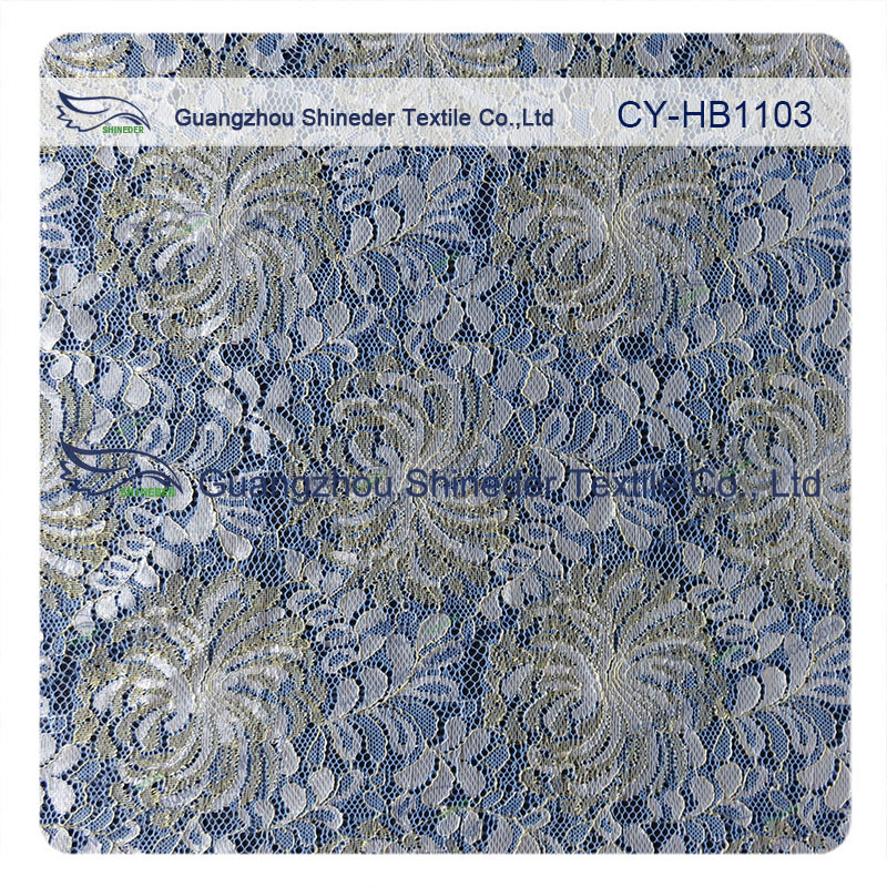 Fashion Gold Blue White Flower Floral Chantilly Guipure Lace Fabric