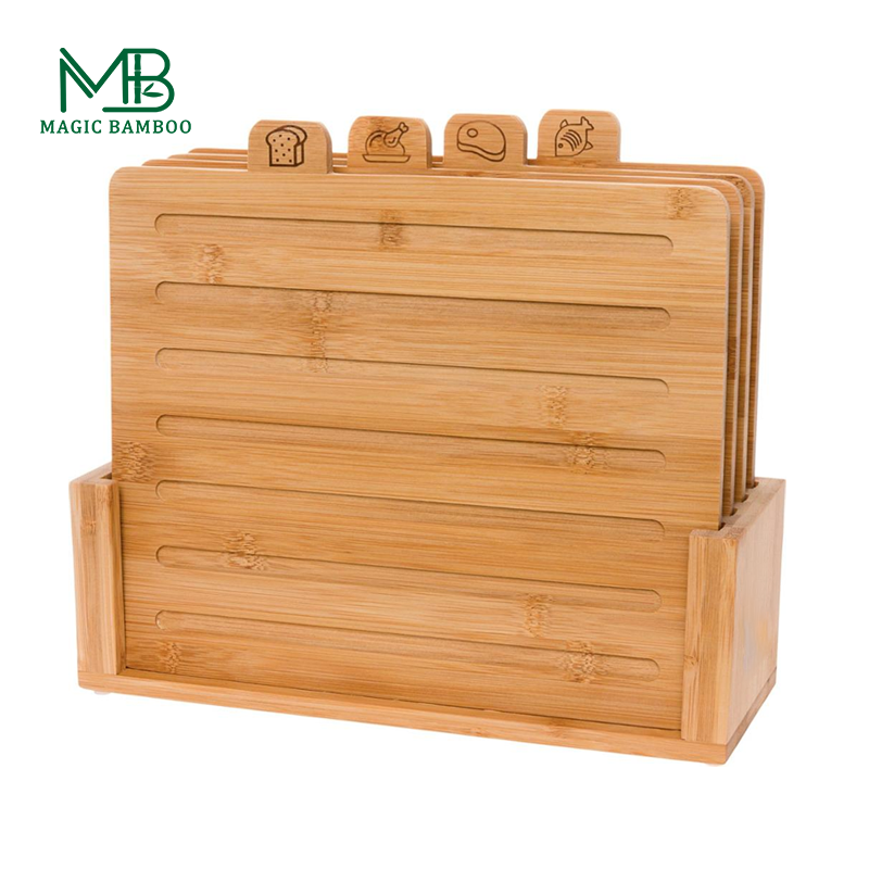 Eco-Friendly Solid Bamboo Square Chopping Board Set With Stand For Kitchen Sustainable