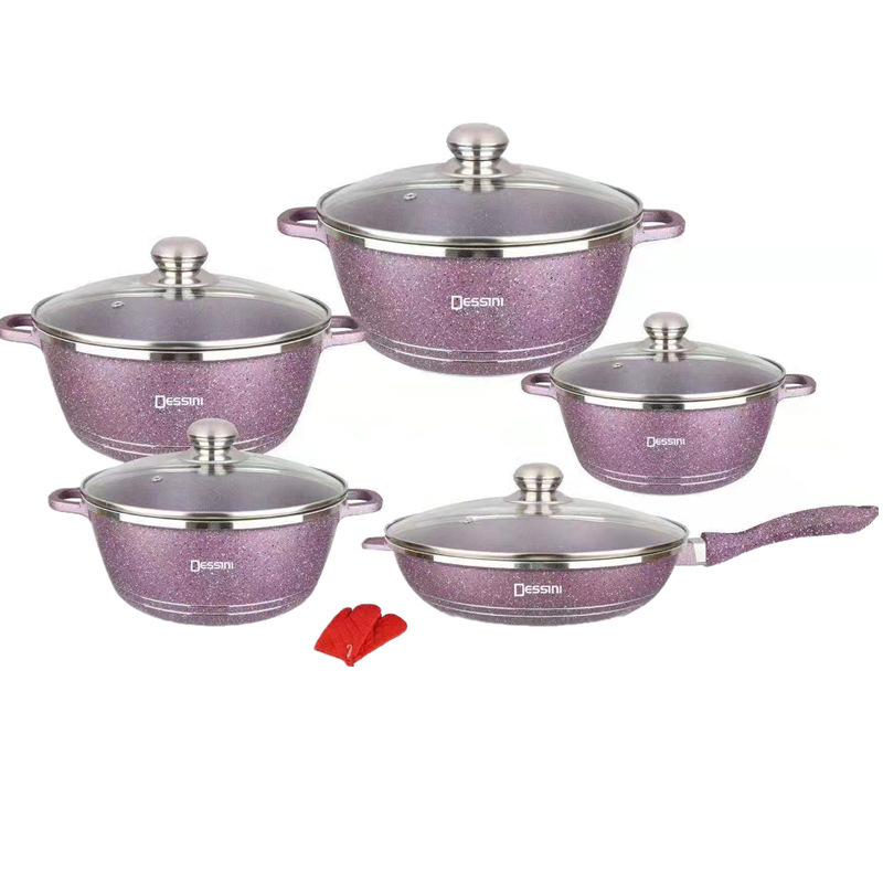Cheap Cast 12 PCS Medical Stone Cooking Pot Set Dessini Non Stick Cookware Set Ollas Aluminum Induction Cookware Sets