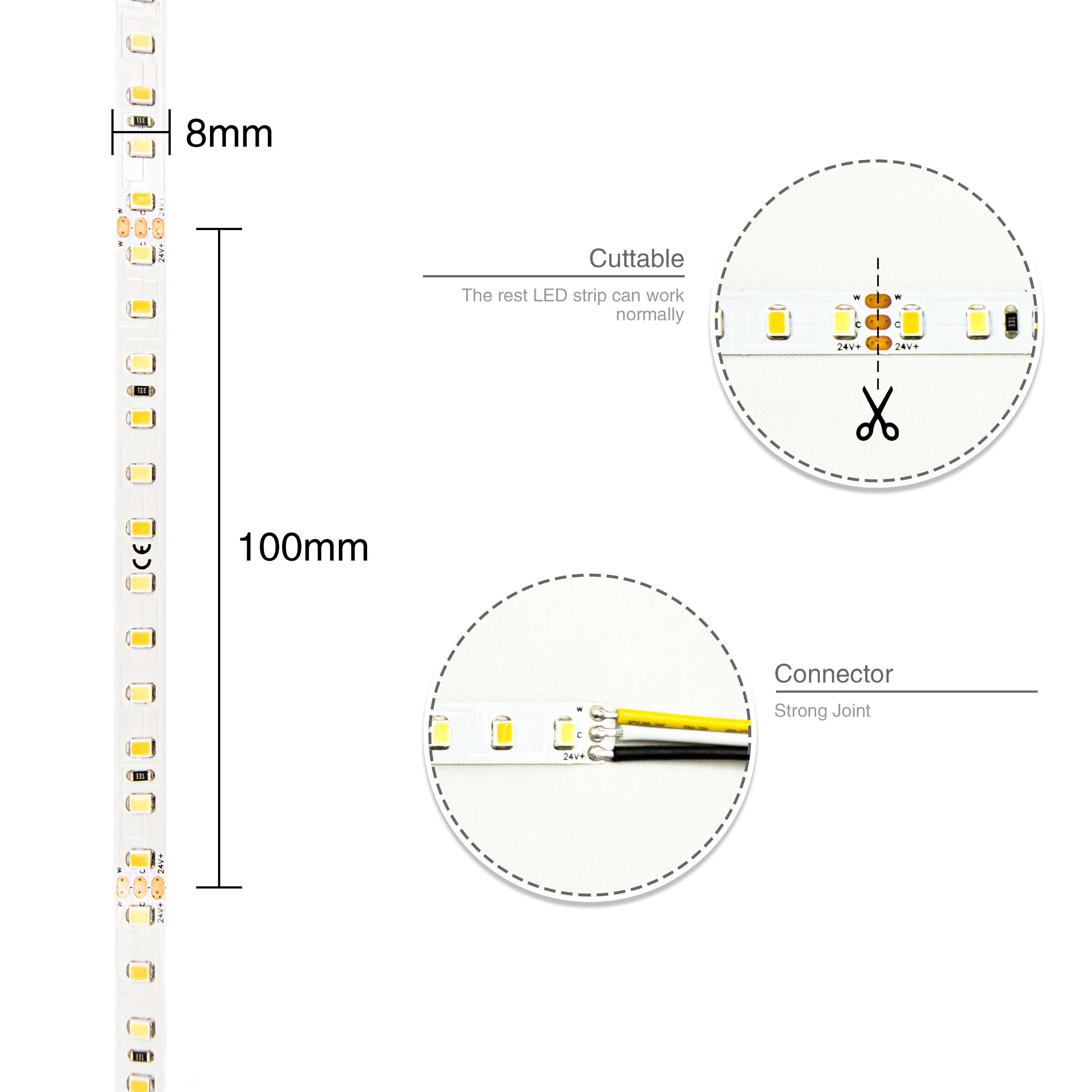 8mm Width 120LEDs/m DC24V Adjustable Color Temperature LED Strip