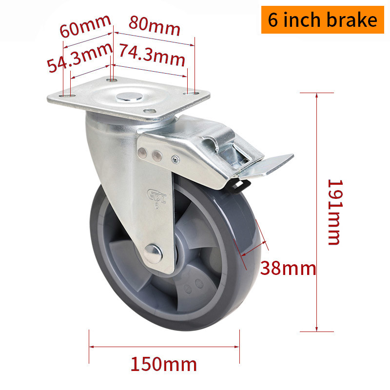 EDL‌ Medium Duty 6inch Caster TPU Plate by Rigid , Swivel and Brake Type 250kg