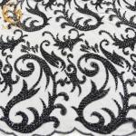 Soft Mesh Beaded Lace Fabric 3D Black Embroidered Lace Fabric 1 Yard