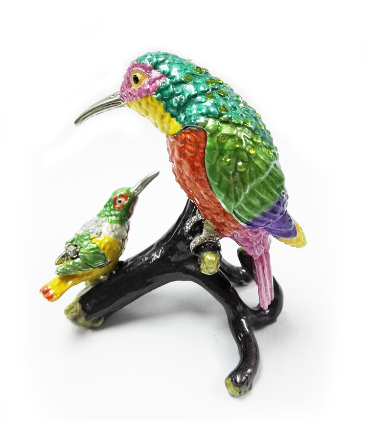 Mum and baby bird metal jewelry box for jewelry wholesales bird jeweled enamel trinket box