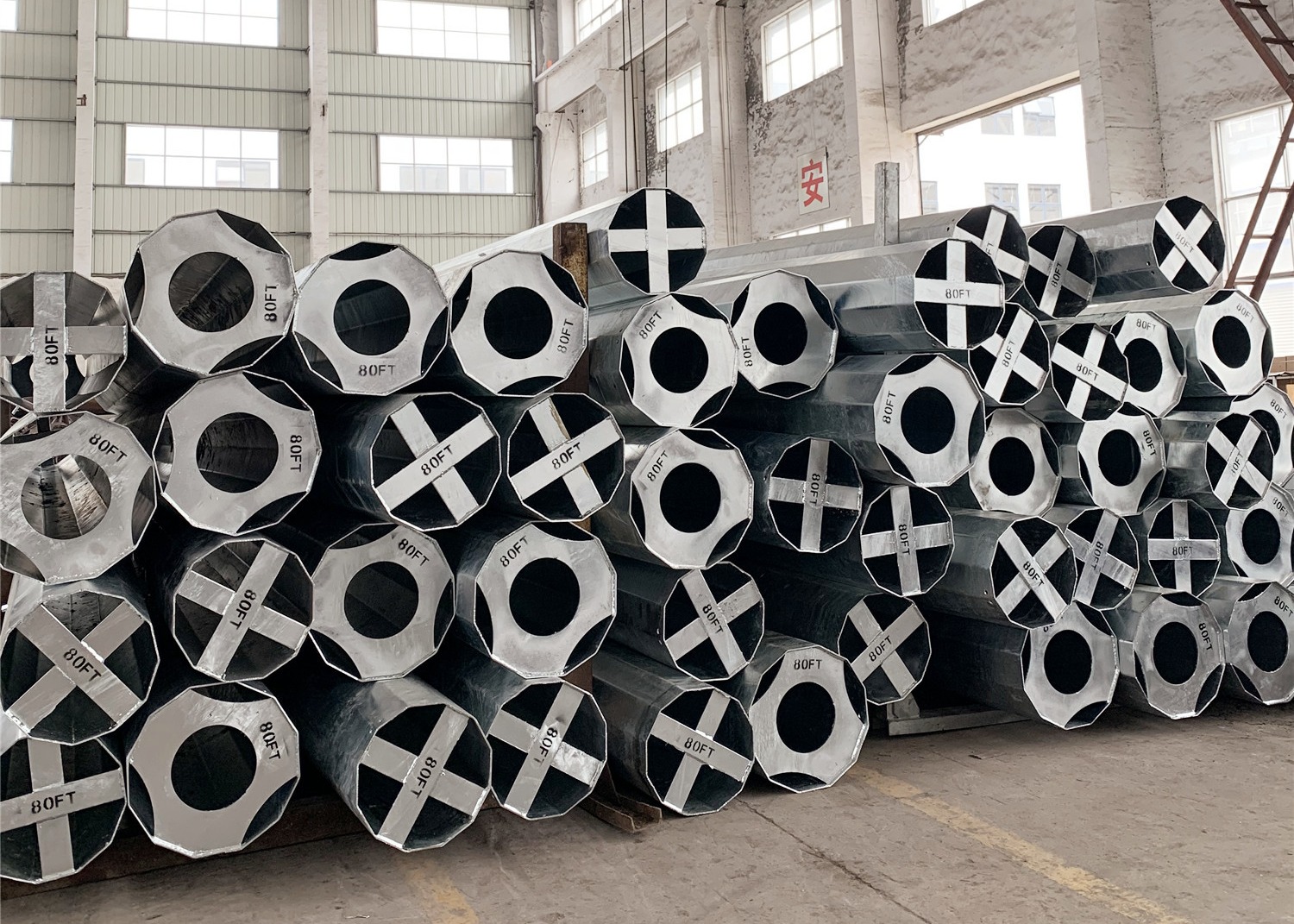 80FT Electric Power Pole Transmission Dodecagonal Galvanized Steel 5.0mm