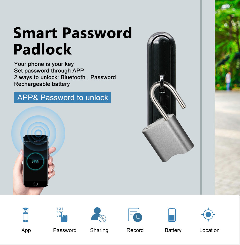 Fashion Bluetooth Password Silver Warehouse Padlock Zinc Alloy