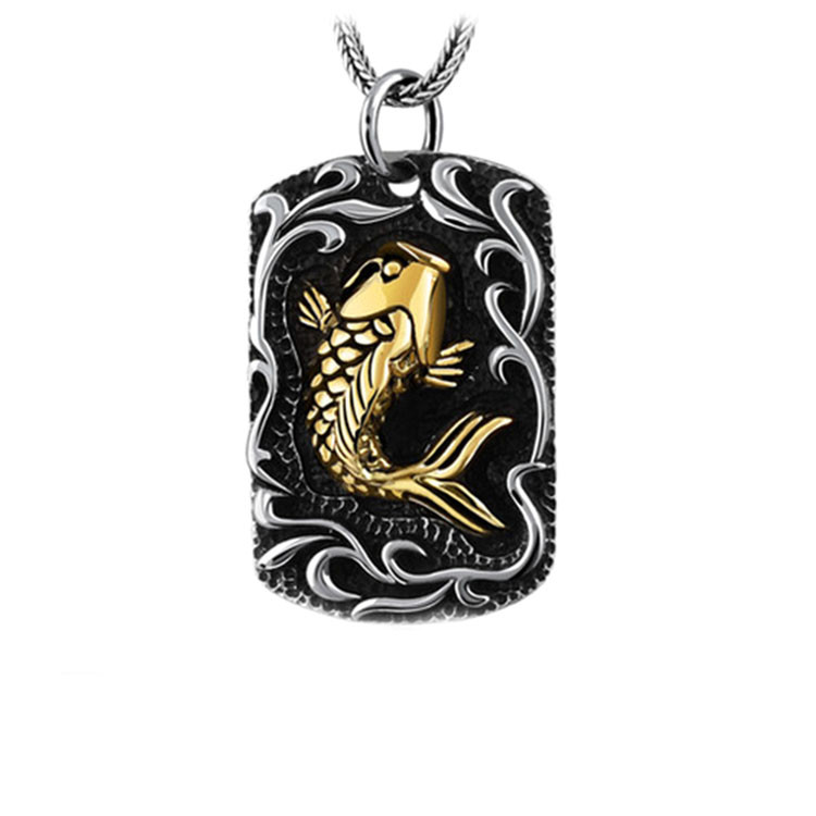 Women and Men Thai Sterling Silver Tag Vintage Style Goldfish Tag Necklace(N6030808)