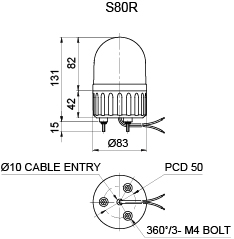 Bulb Revolving Warning Light Ø80mm Max.90dB Employing Special Power Transmission System and Bulb of High Durability