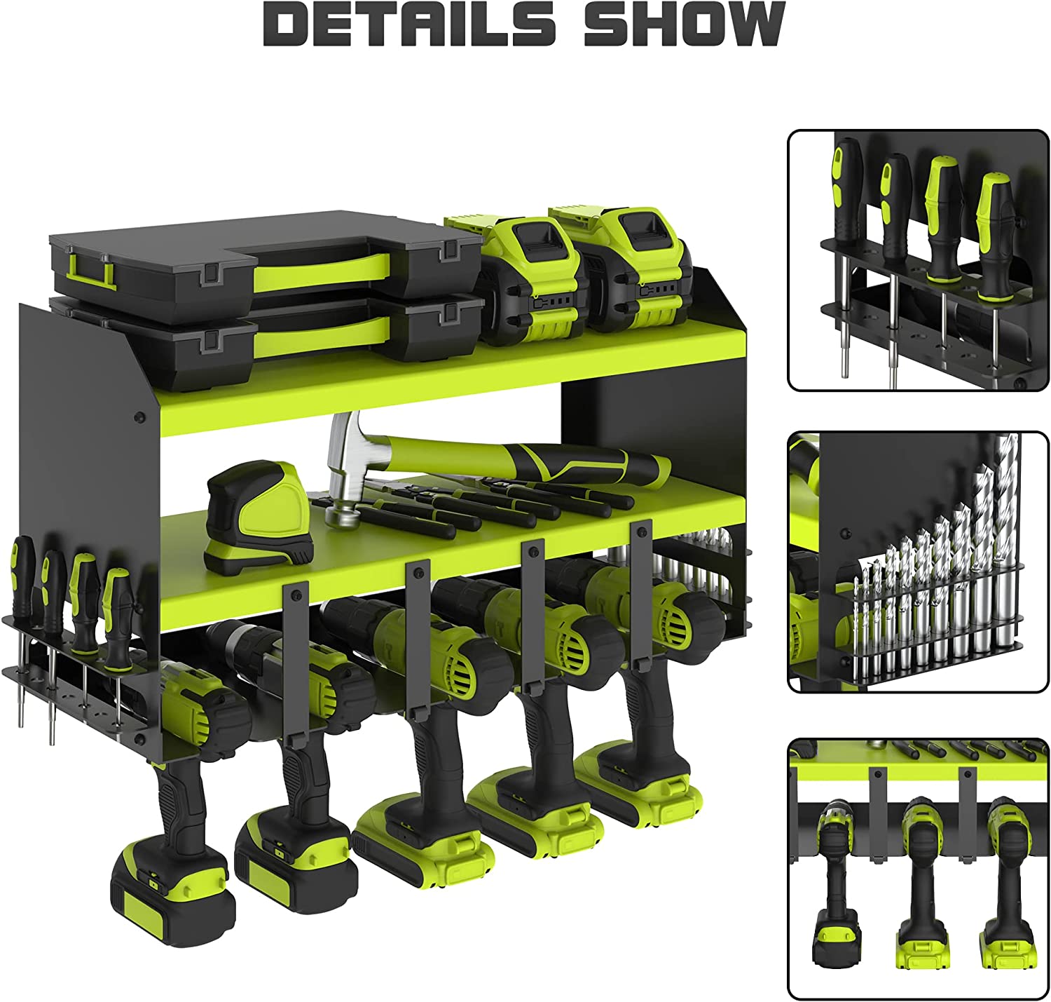 Extra Large Power Tool Organizer 5 Cordless Drill Holder Charging Station Rack