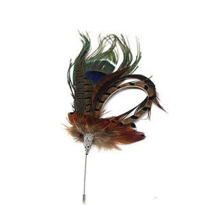 Quality Dyed Suit Decoration Peacock Feather Hat Pin With Accessory 5x10 Cm wholesale