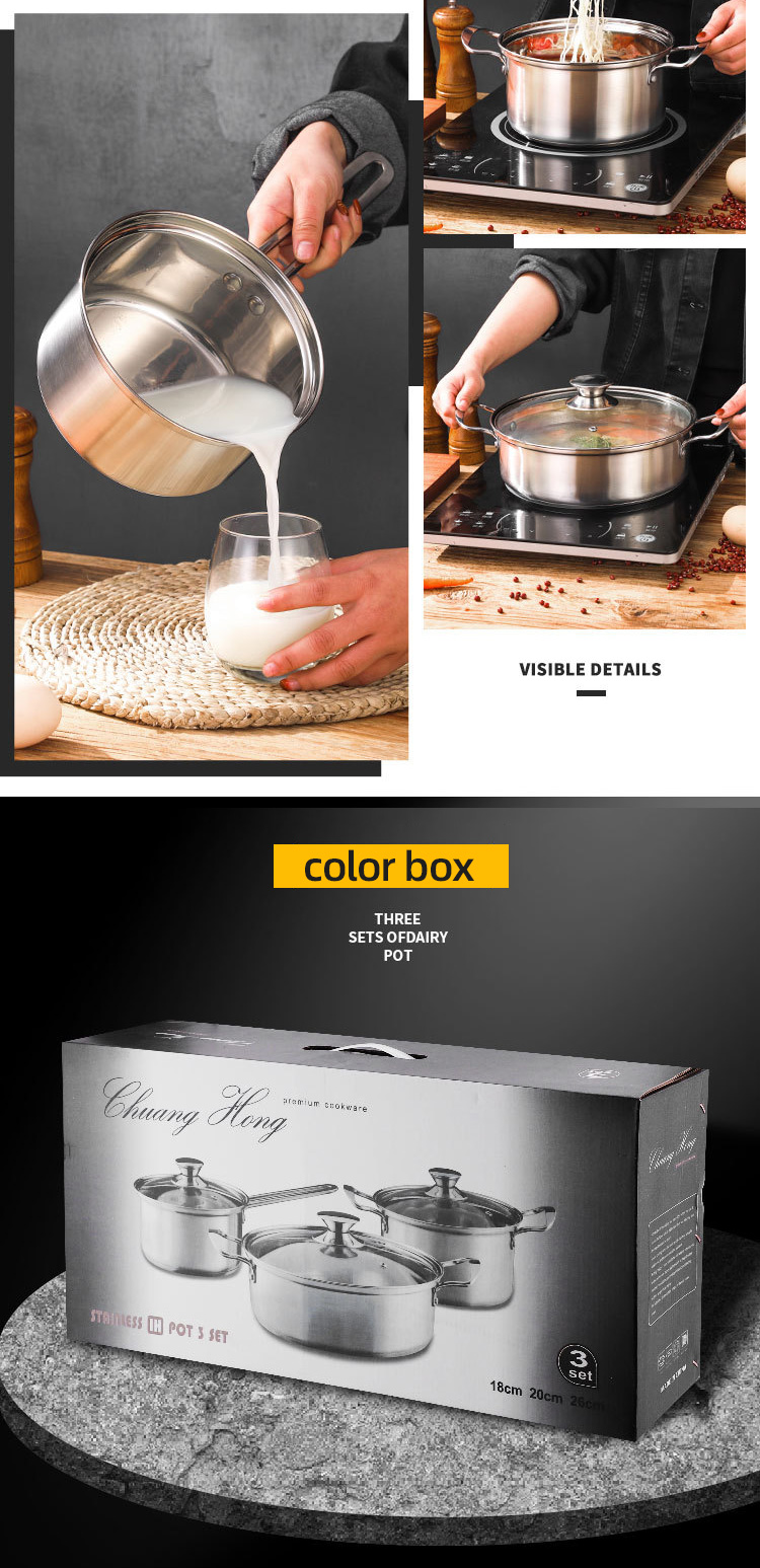 OEM/ODM Kitchen Cookware Cooking Soup Pot Set Stainless Steel Ollas Cookware Sets With Glass Lid