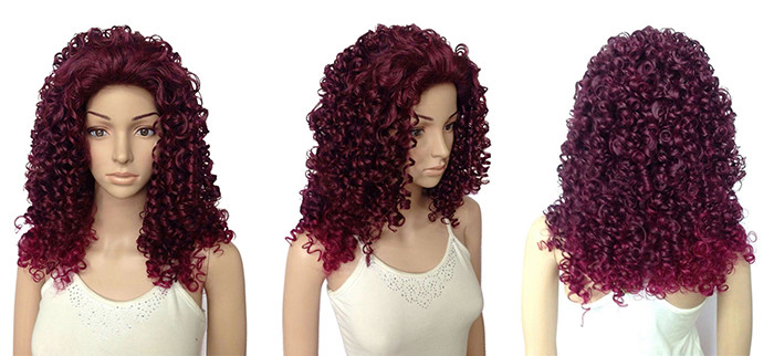 Body Wave Wine Red Long Synthetic Wigs Afo Kinky Curly 18 inches